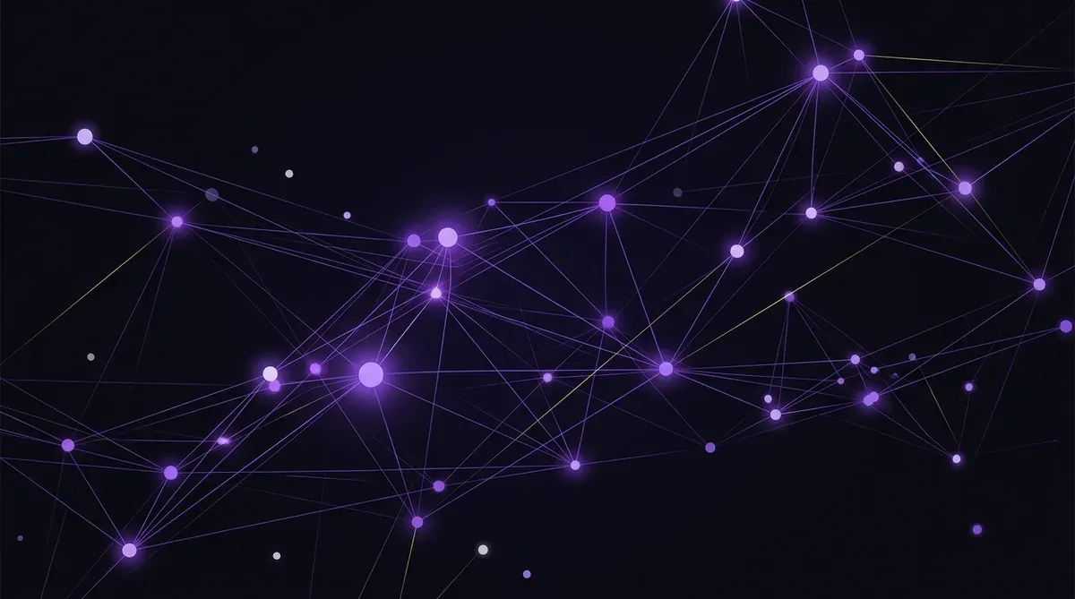 Leuchtende Netzwerkknoten zeigen, wie die Backlink-Analyse im SEO den Autoritätsfluss zwischen vernetzten Websites abbildet